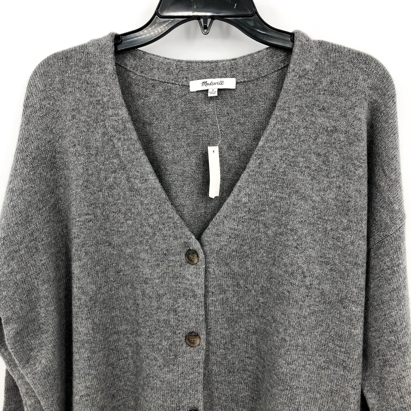 MADEWELL Women's V-Neck Relaxed Cardigan Medium Grey Merino Wool NM610 NWT