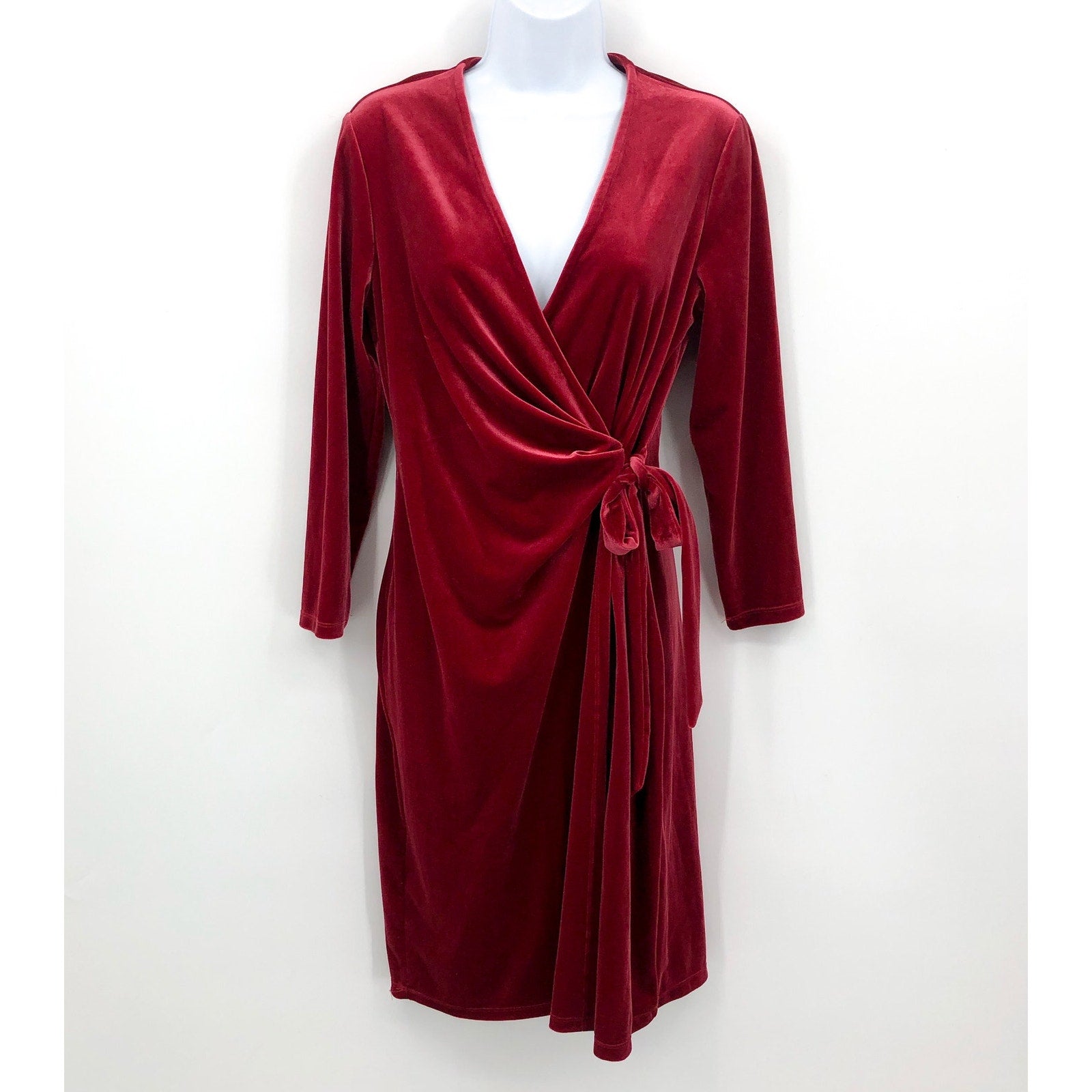 ANNE KLEIN Women's Velvet Wrap Dress Small Titan Red Long Sleeve NWT
