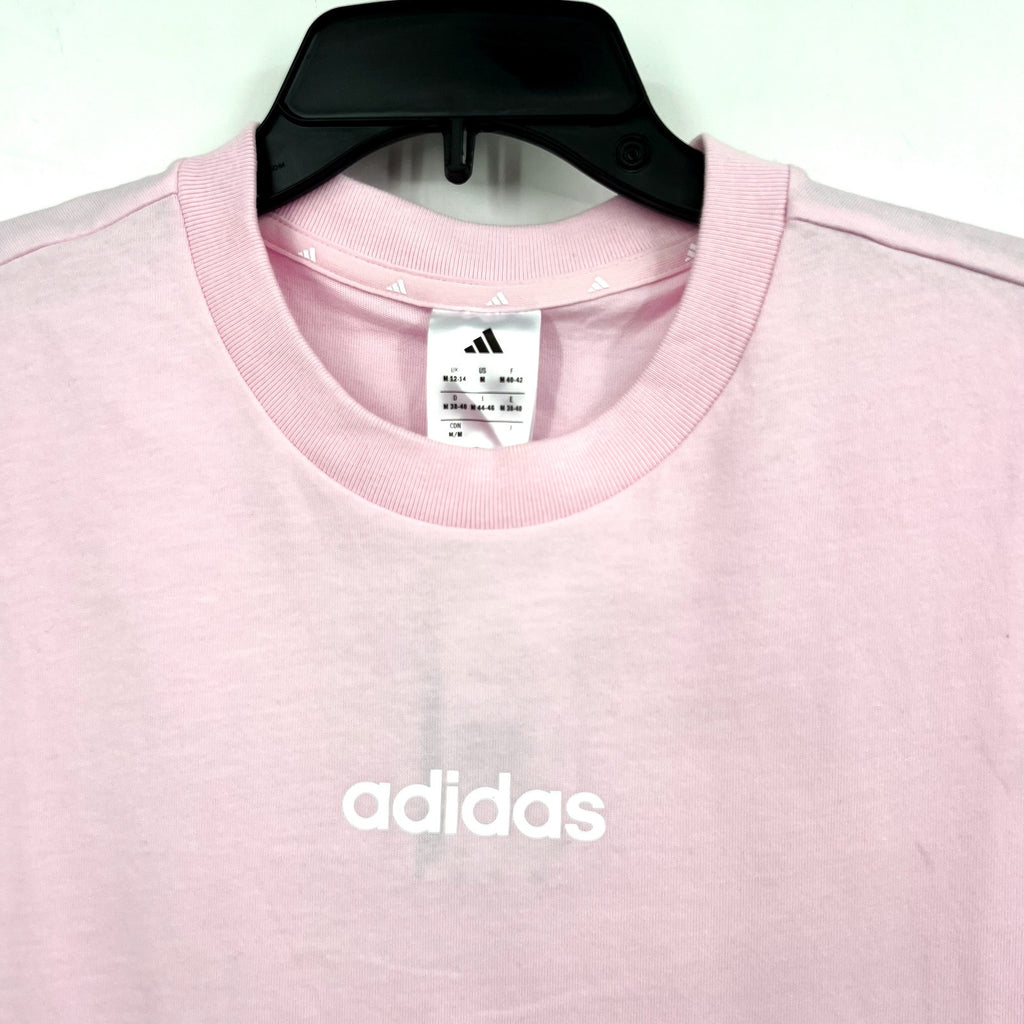 ADIDAS Women's Essentials Linear Cotton Tee Medium Pink White Short Sleeve NWT