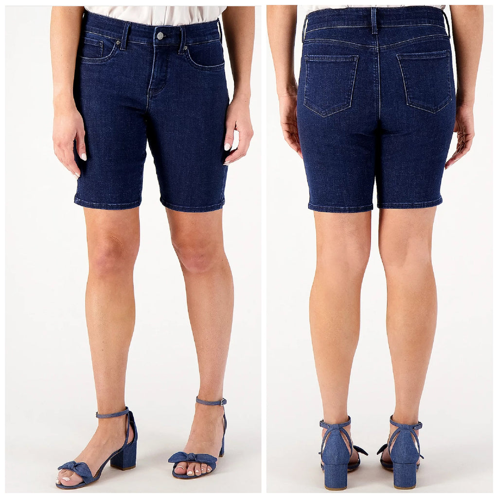 NYDJ Womens Ella Denim Shorts Size 4 Dark Blue Arise 8" Inseam NWT