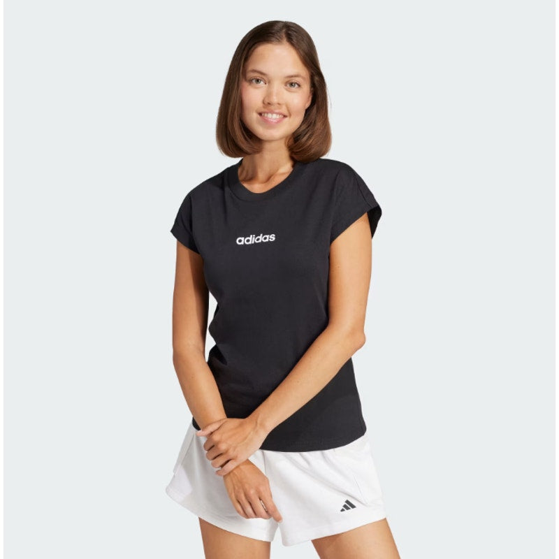 ADIDAS Women's Essentials Linear Cotton Tee Small Black White Short Sleeve NWT