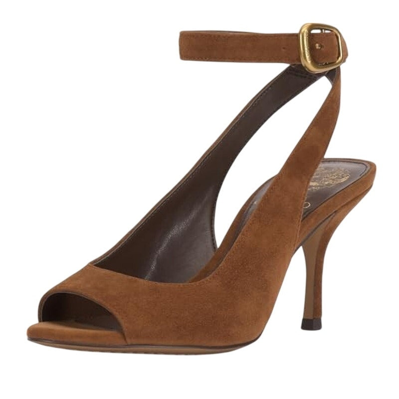 Vince Camuto Womens Pavles Ankle Strap Heeled Sandals US 6.5 M Brown Suede NIB