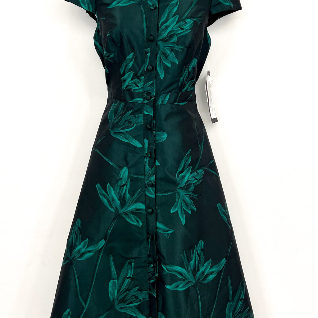 AIDAN BY AIDAN MATTOX Floral Jacquard Midi Dress Size 2 Green Cap Sleeve NWT