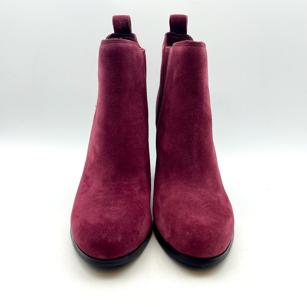 MICHAEL KORS Women's Evaline Booties 9M Mulberry Red Suede Heeled Pull-On NWOB
