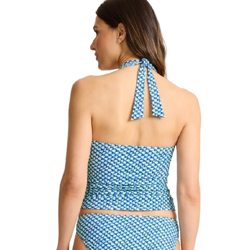 TOMMY BAHAMA Mosaic Pool Ring Tankini Top XL Beach Glass Blue Palm Modern NWT