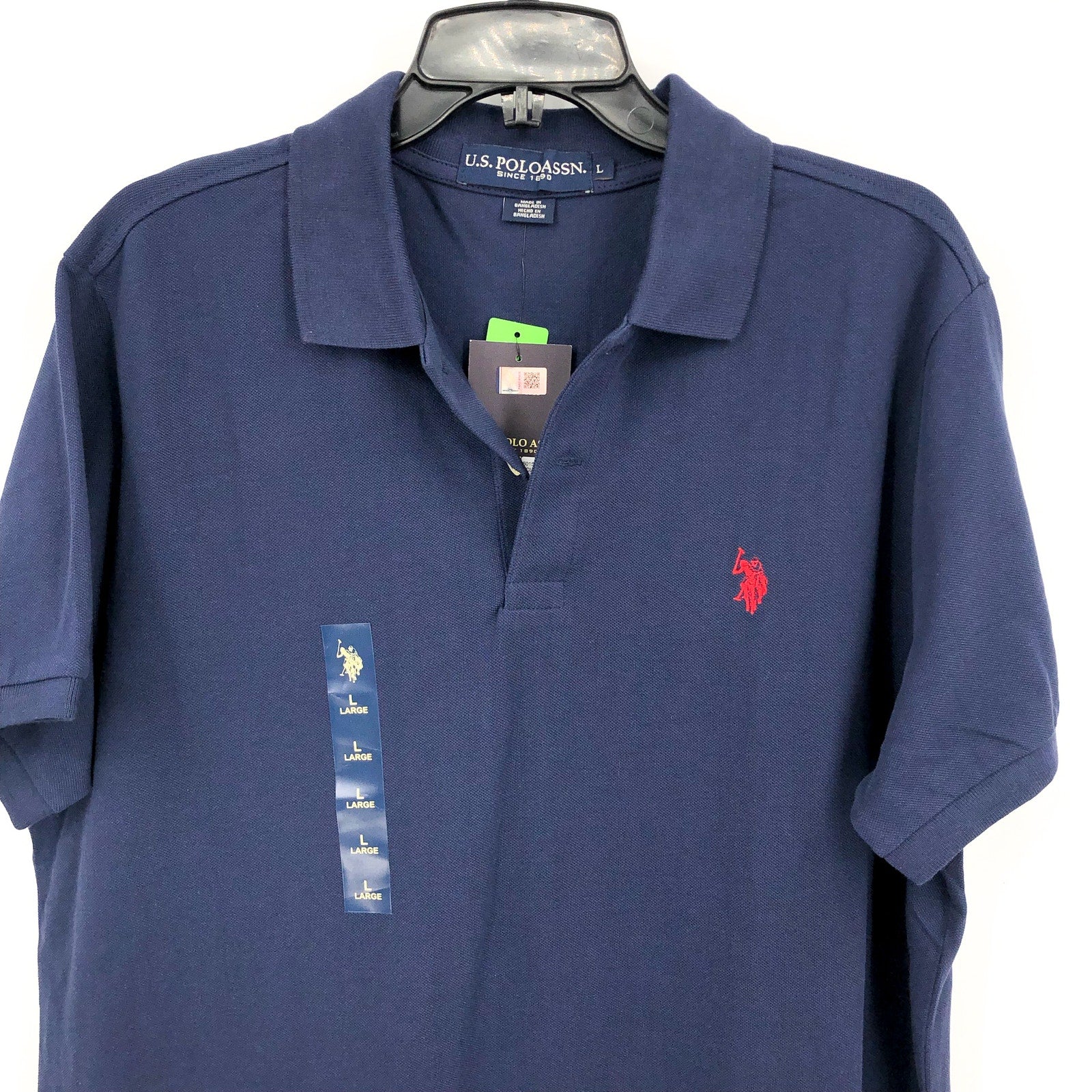 U.S. POLO ASSN. Men's Solid Pique Polo Shirt Large Classic Navy Blue Logo NWT