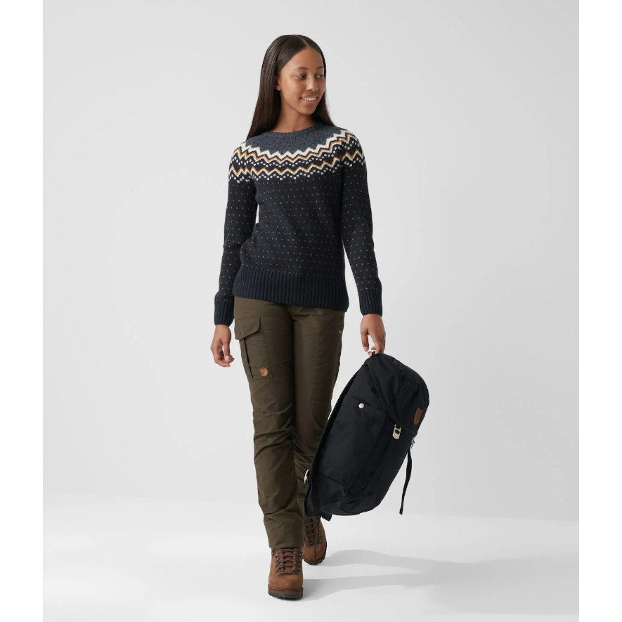 FJALLRAVEN Womens Ovik Sweater Medium Blue Dark Navy Fairisle Wool Crewneck NWT