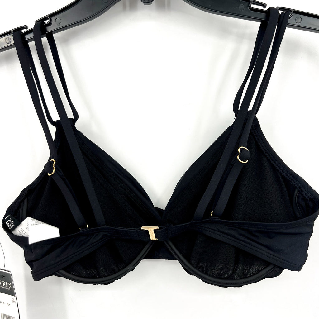 LAUREN RALPH LAUREN Double Strap Twist Bikini Top Size 4 Black Underwire NWT