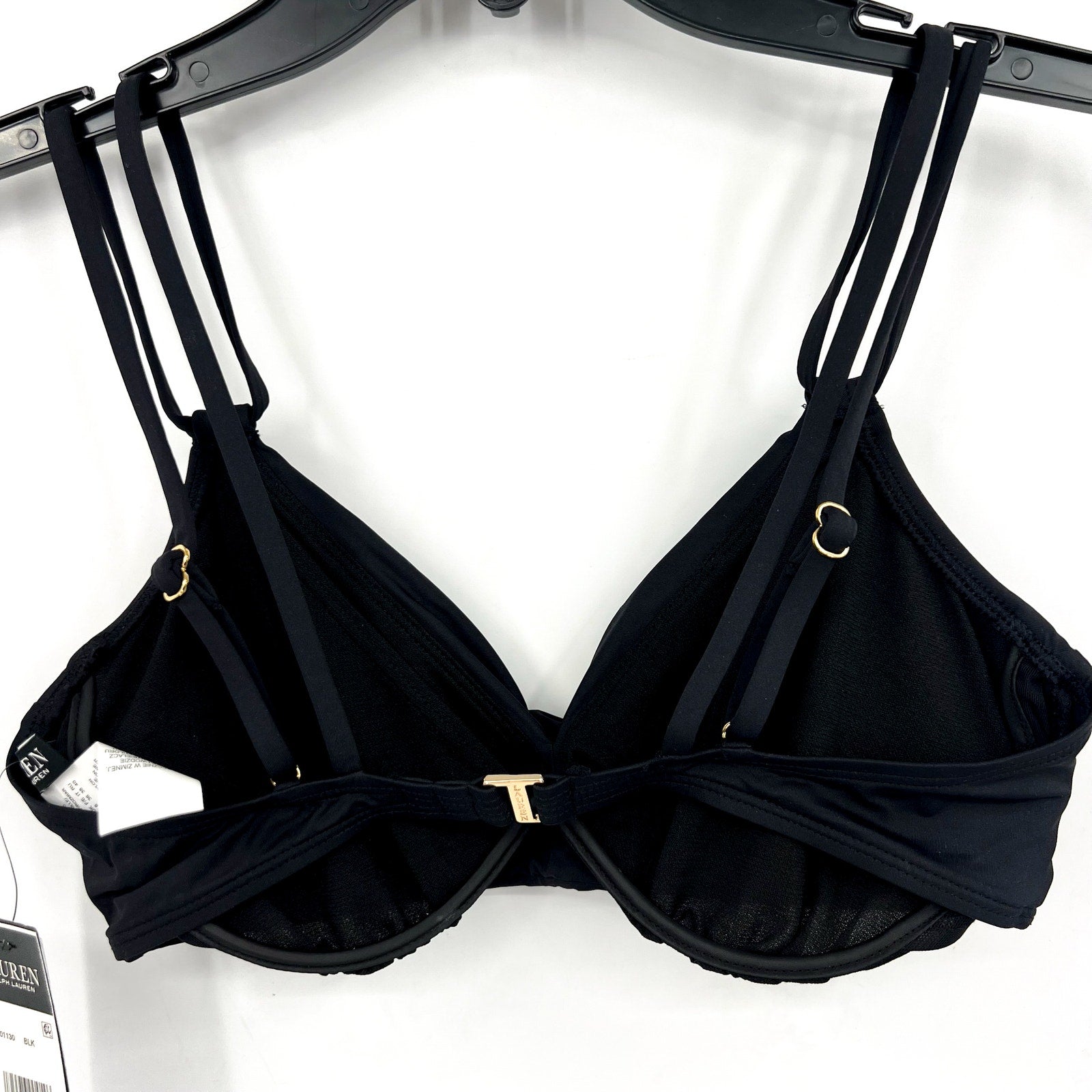 LAUREN RALPH LAUREN Double Strap Twist Bikini Top Size 4 Black Underwire NWT