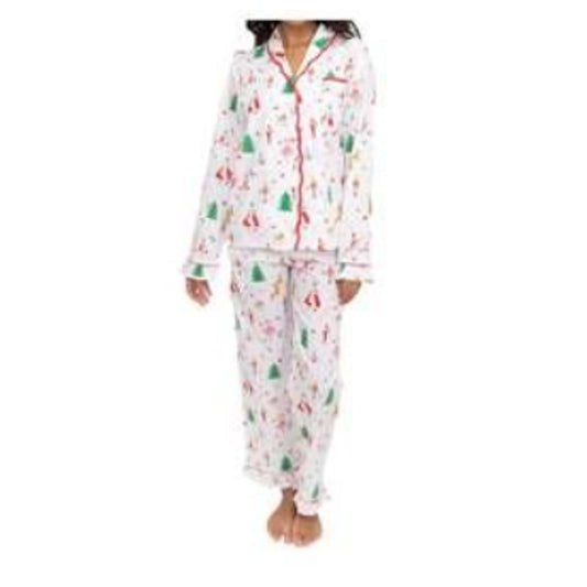 SANT AND ABEL X KATHY HILTON Christmas Magic Cotton Pajamas Set XL White NWT