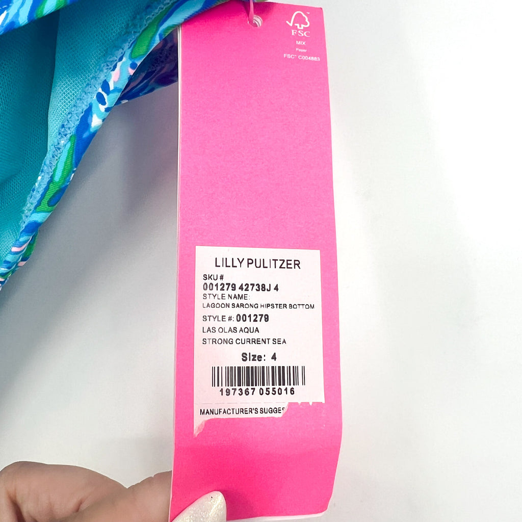 LILLY PULITZER Lagoon Twisted Hipster Bikini Bottom US 4 Blue Las Olas Aqua NWT