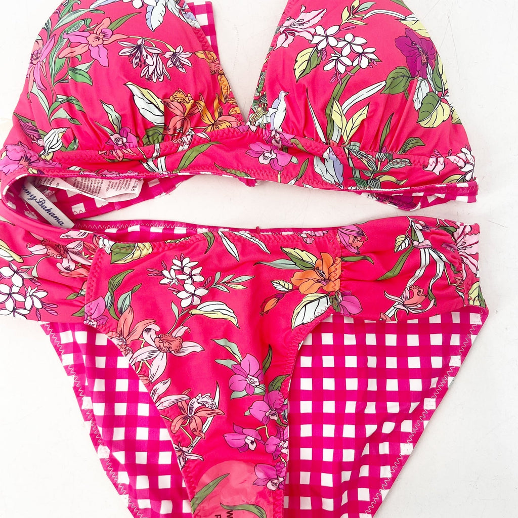 TOMMY BAHAMA Summer Floral Rev Hipster Bikini Set Small Passion Pink NWT