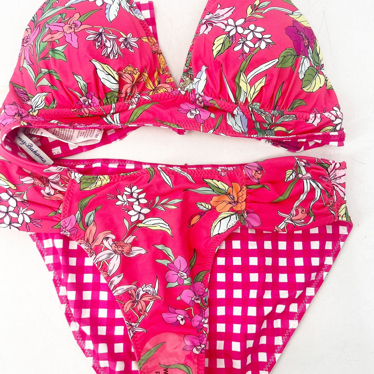 TOMMY BAHAMA Summer Floral Rev Hipster Bikini Set Small Passion Pink NWT
