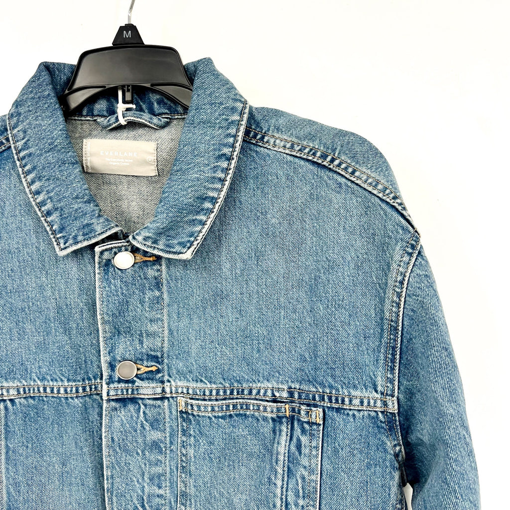 EVERLANE Unisex Everyone Denim Jacket Small Broken in Blue Organic Cotton NWT