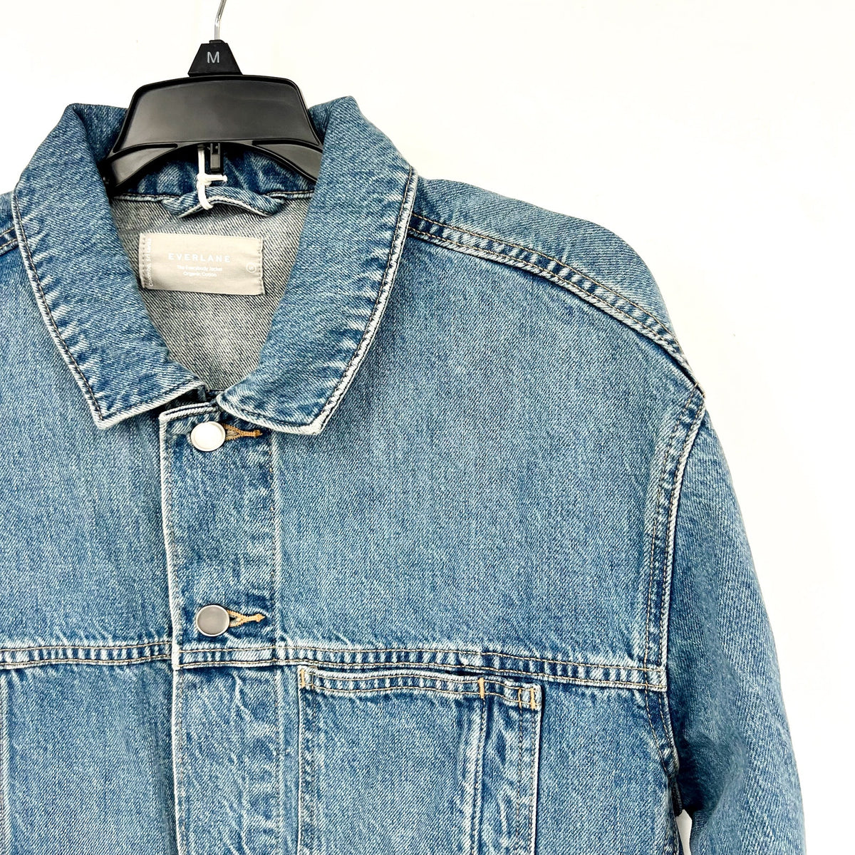 EVERLANE Unisex Everyone Denim Jacket Small Broken in Blue Organic Cotton NWT