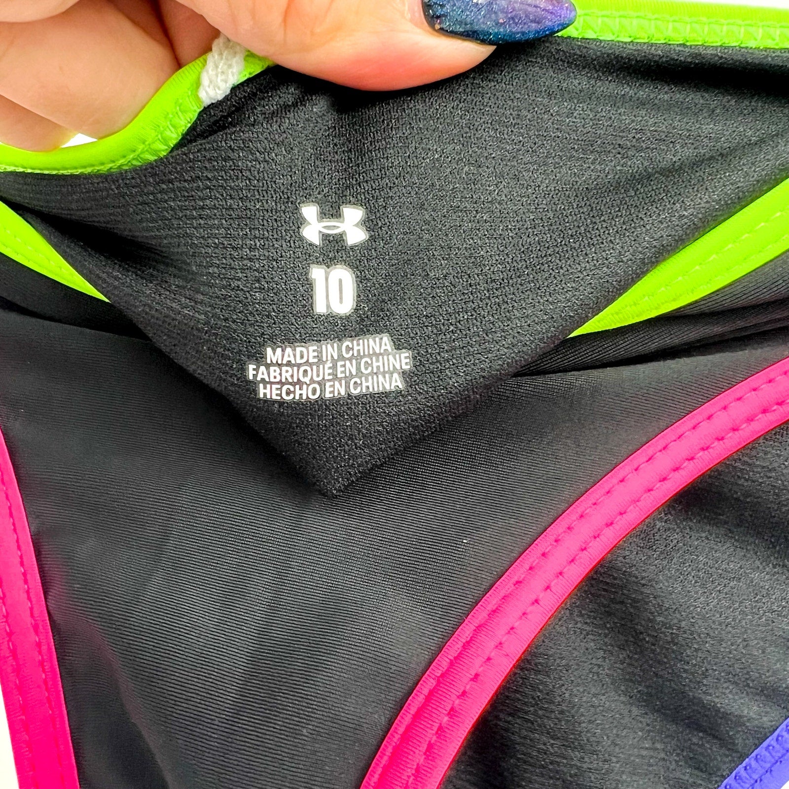 UNDER ARMOUR Girl's Angled Midkini Bikini Set Size 10 Black Swim Neon NWT