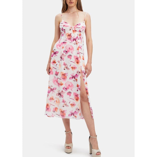 BARDOT Women's Zeta Midi Dress XS US 2 White Pink Floral Chiffon NWT