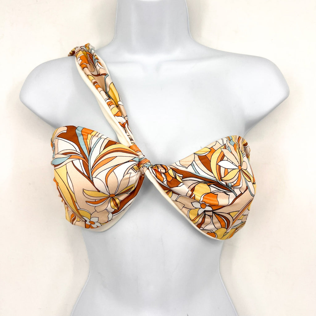 L*Space Womens Mick Bikini Top XL Yellow Mod Print Floral One Shoulder NWOT