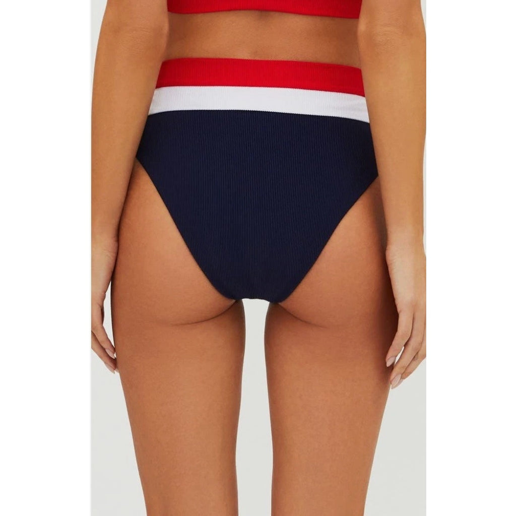 BEACH RIOT Heidi Bikini Bottom Medium Americana Colorblock Blue High Waist NWT