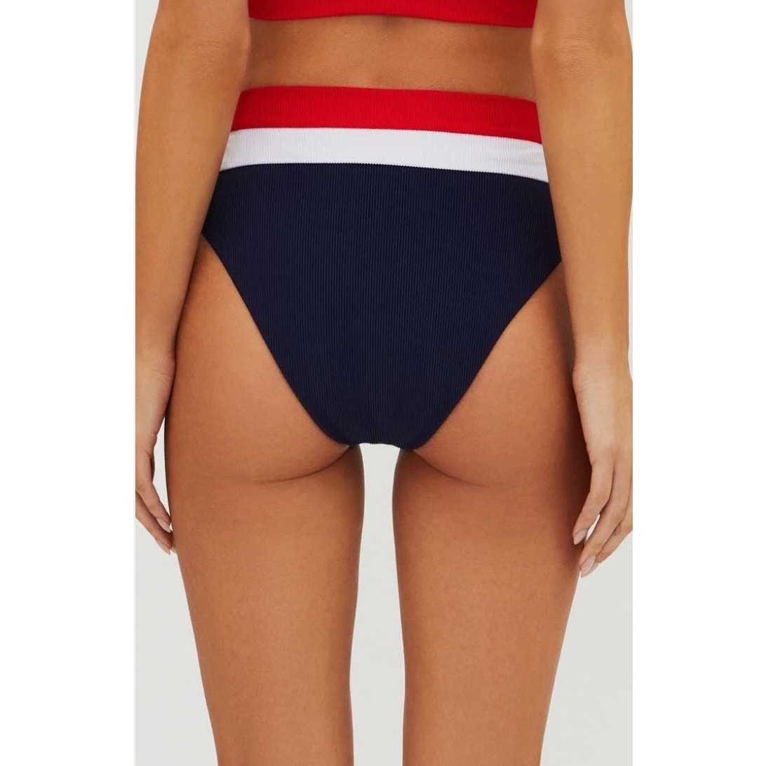 BEACH RIOT Heidi Bikini Bottom Medium Americana Colorblock Blue High Waist NWT