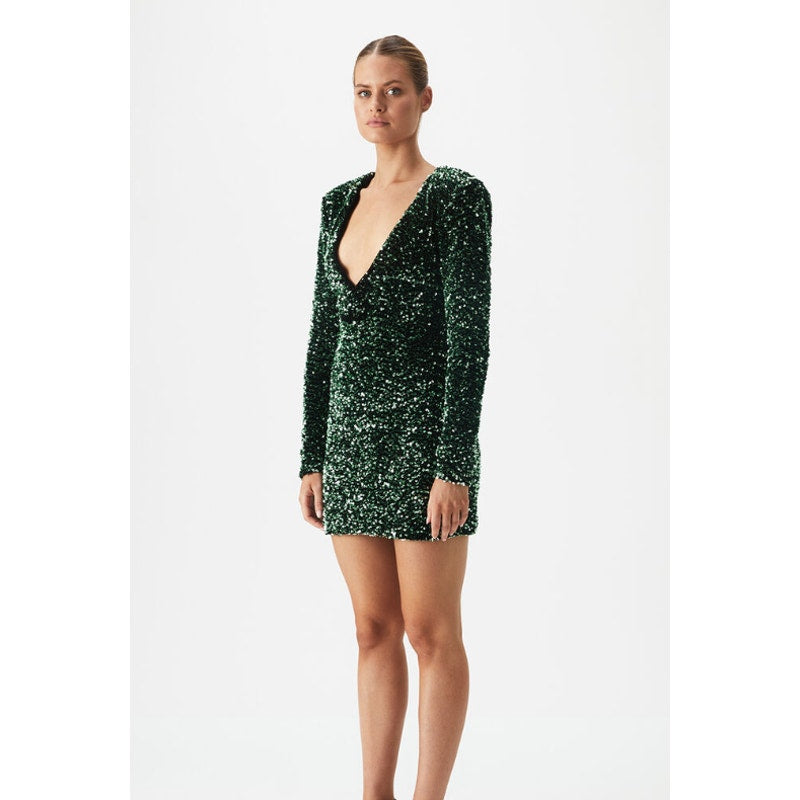 BARDOT Women's Lilia Sequin Mini Dress XS US 2 Vivid Green Long Sleeve NWT