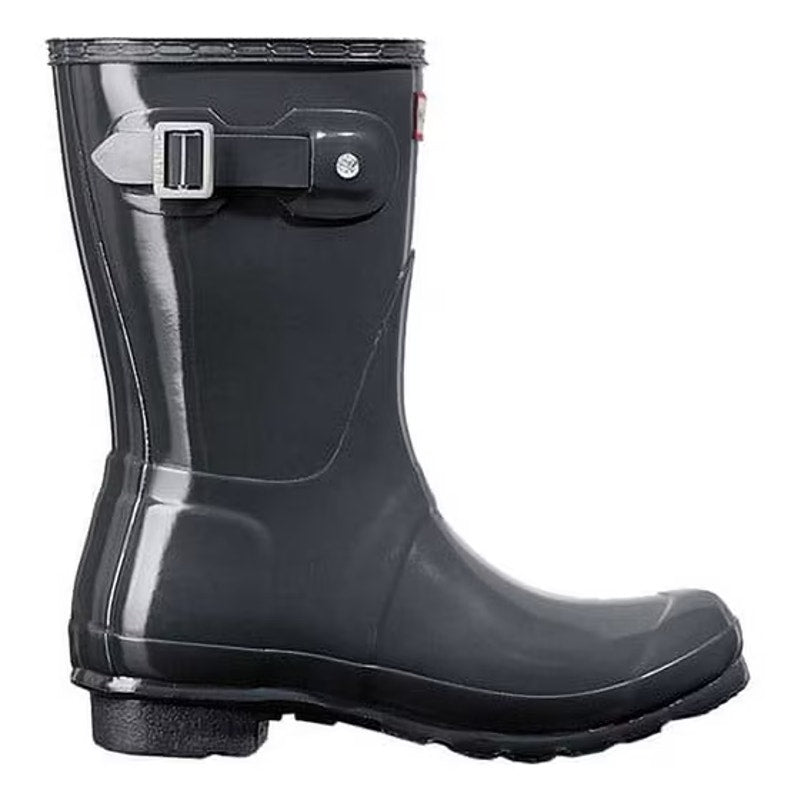 Hunter Womens Original Short Gloss Rain Mid Boot US 6 EU 37 Grey Waterproof NWOB
