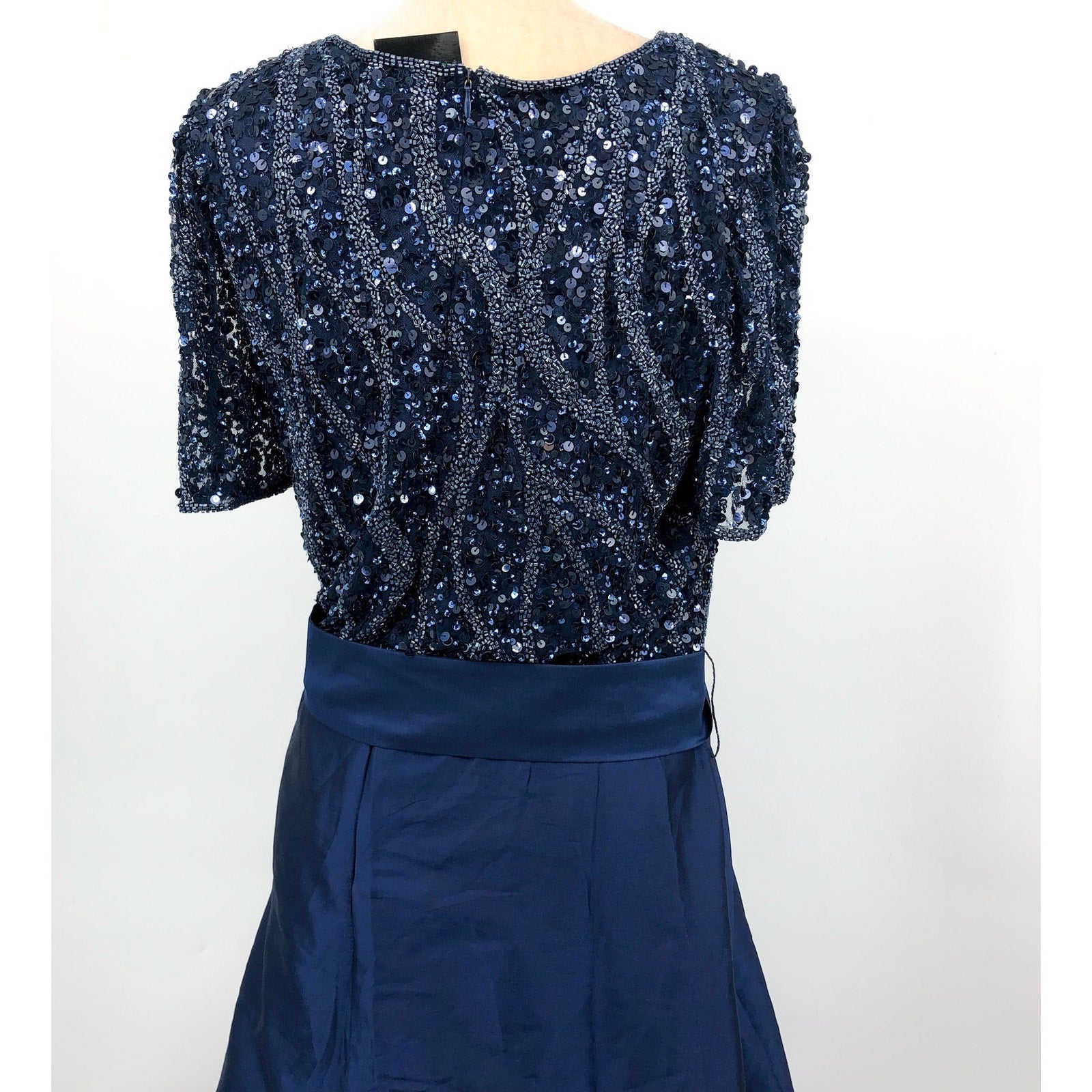 PISARRO NIGHTS Beaded Sequin Taffeta Skirt Gown 18W Navy Blue NWT