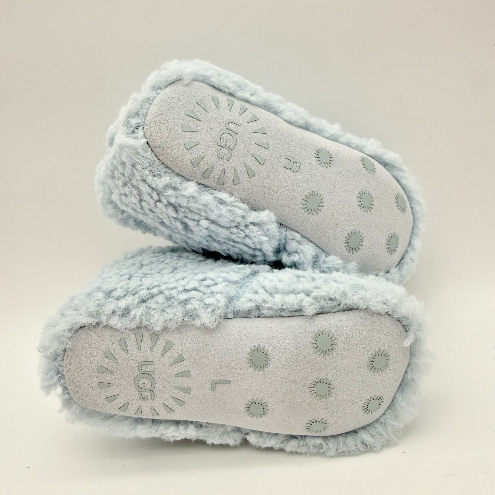UGG Infant Bixbee Booties US 4-5 M Blue Vegan Fur Hook and Loop NIB