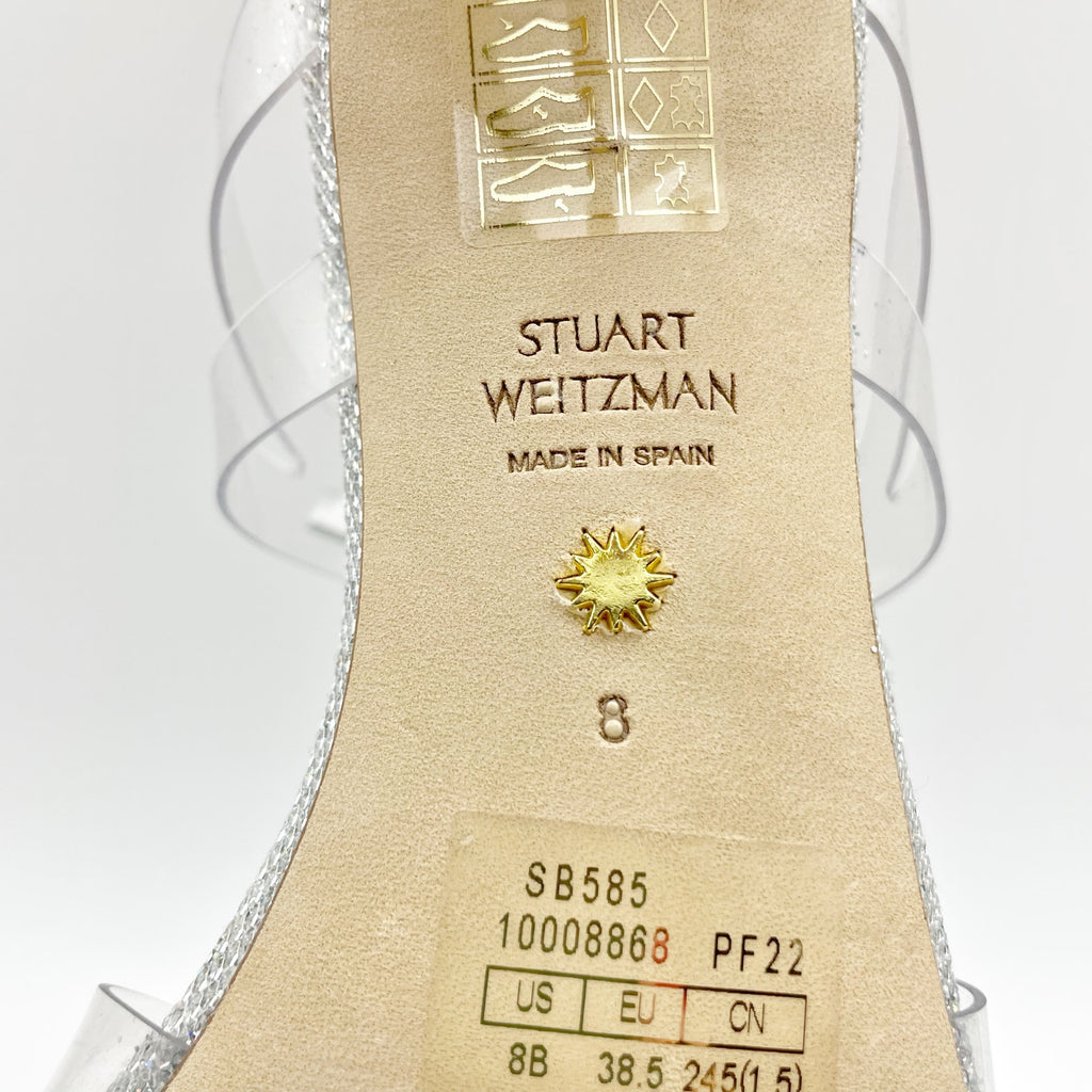 Stuart Weitzman Womens Bow 100 Slide Heel Sandals US 8 M EU 38.5 Silver NWOB