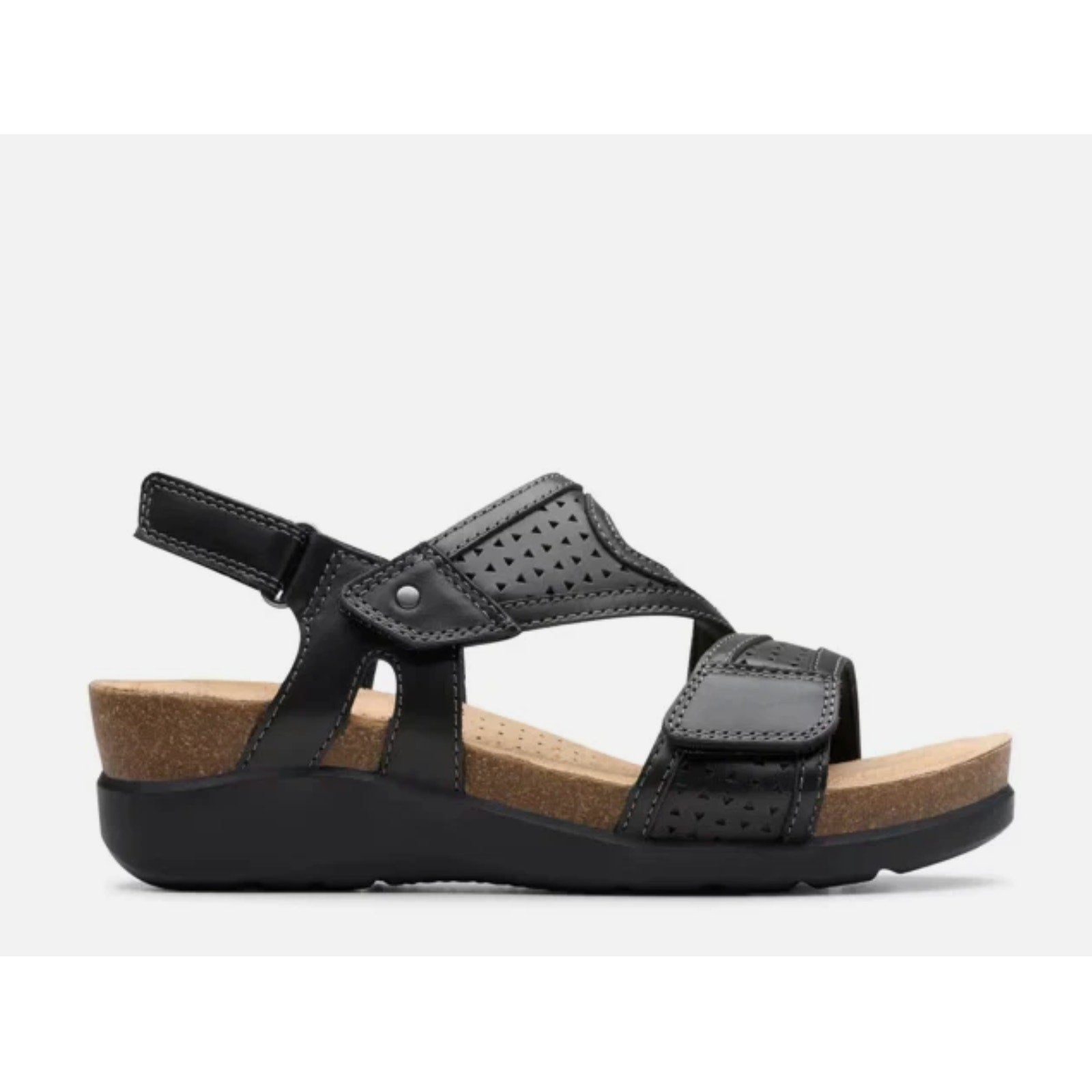 Clarks Womens Calenne Carmen Wedge Sandals US 8.5 M Black Leather NWOB