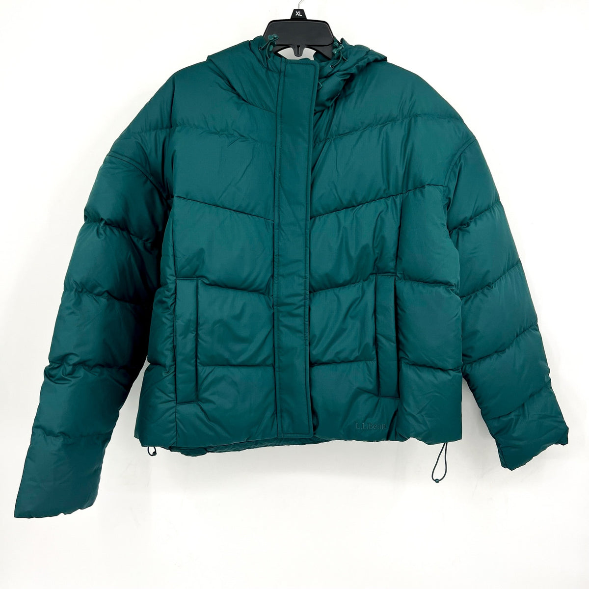 L.L. BEAN Womens Popham Puffer Jacket XL Green Dark Pine Hooded 650 Fill NWT