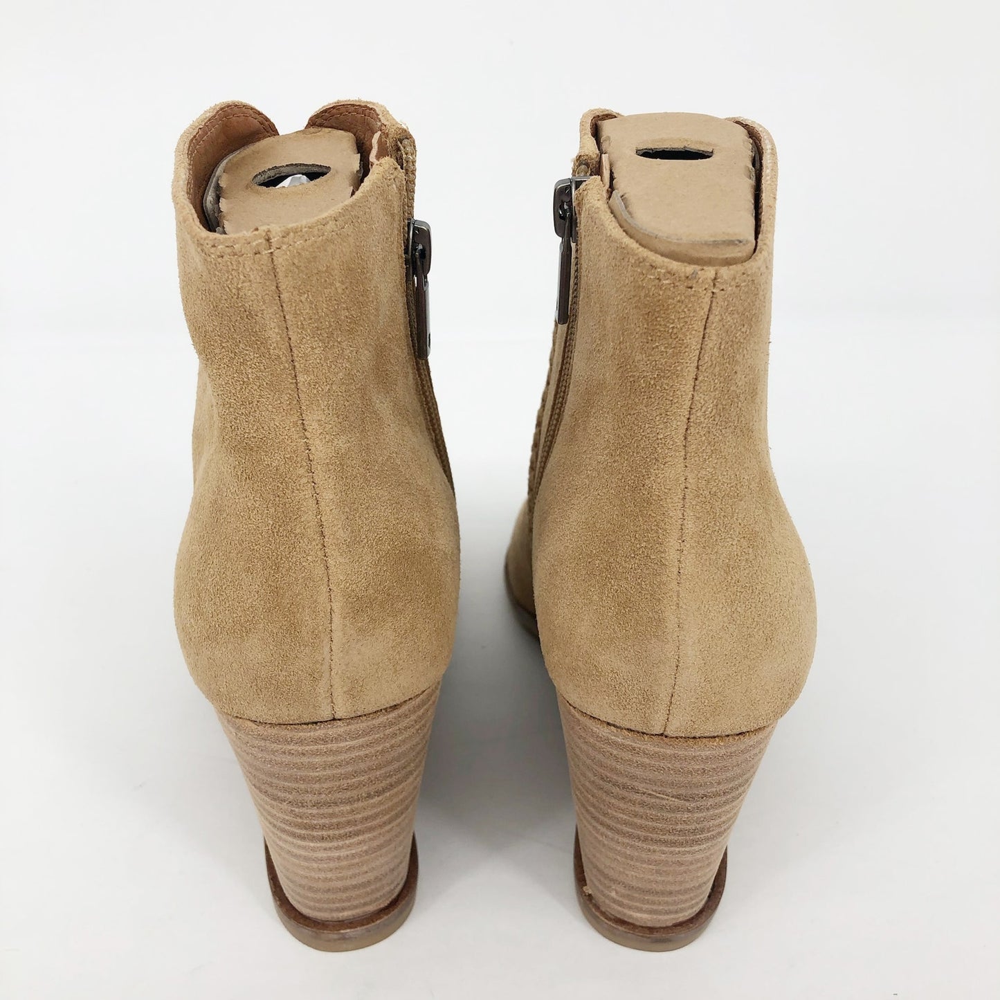 LUCKY BRAND Women's Suede Lureli Wedge Booties Size 6 Tan Peep Toe NWOB