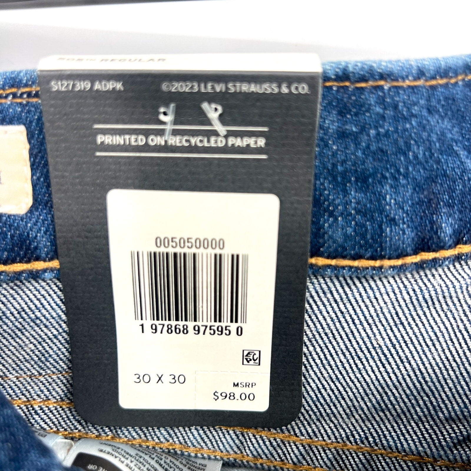 Levi's Men's 505 Regular Fit Jeans 30X30 Dark Blue Wash 00505-0000 NWT