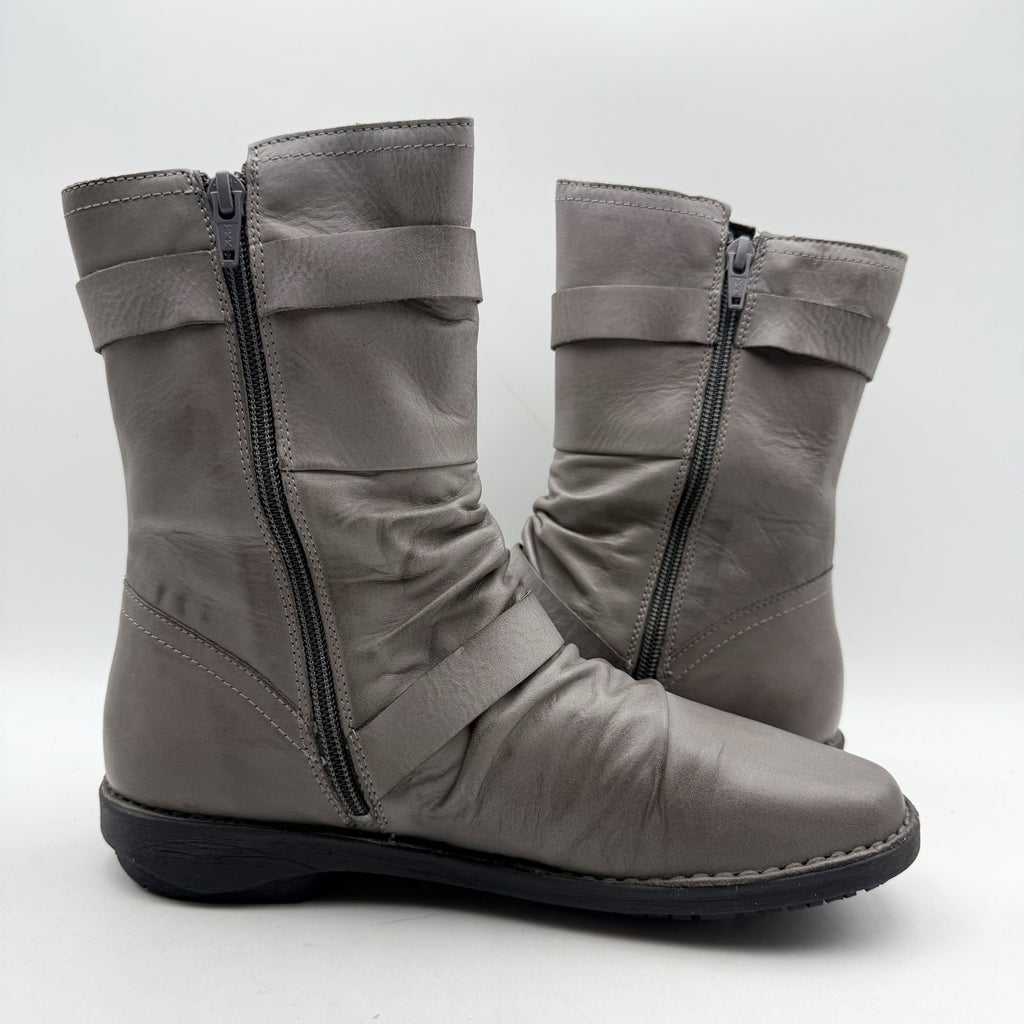 Miz Mooz Womens Pasha Mid Calf Boots EU 39 US 8.5 Grey Leather NIB