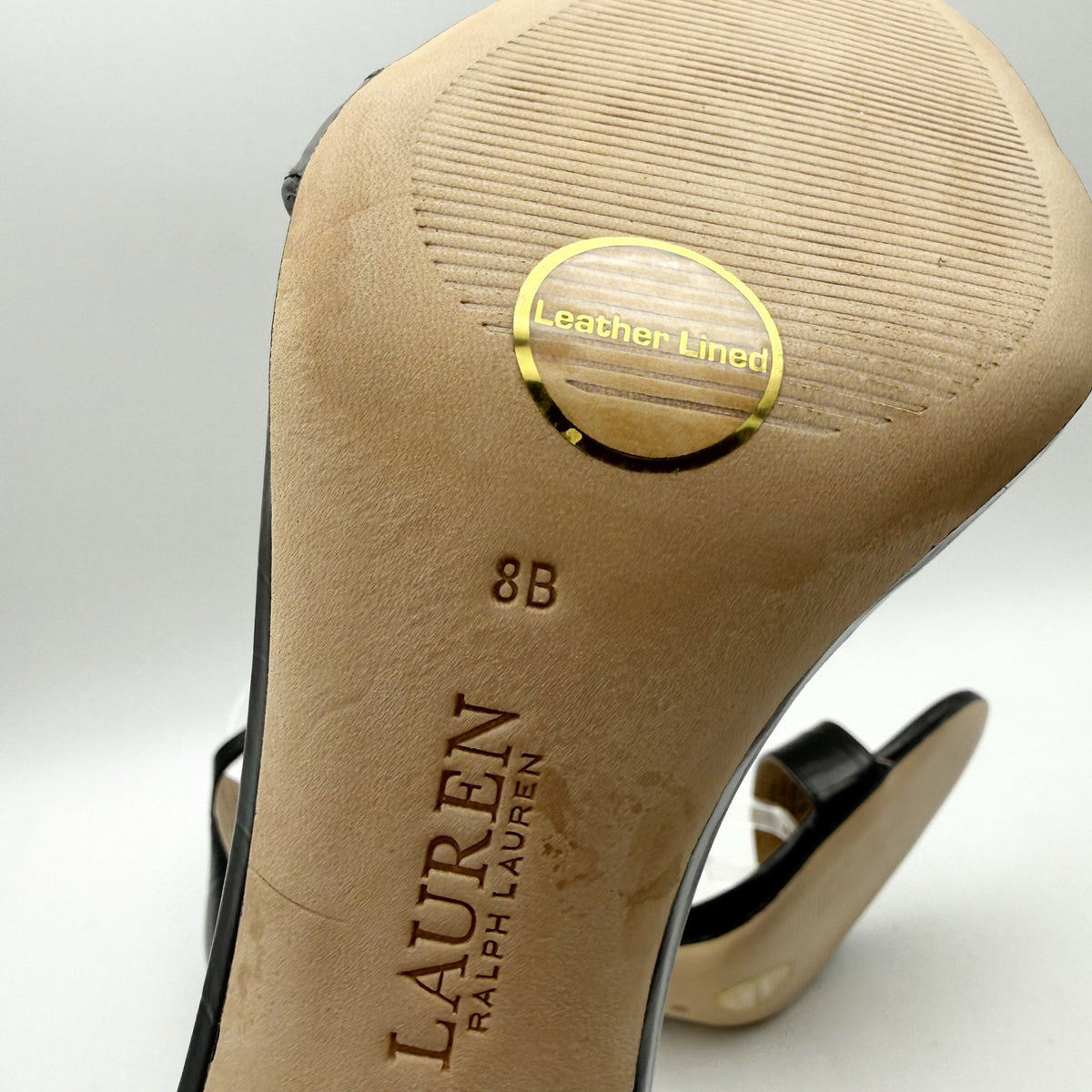Ralph Lauren Womens Allie Heel Sandals US 8 Black Crocodile-Embossed Leather NIB