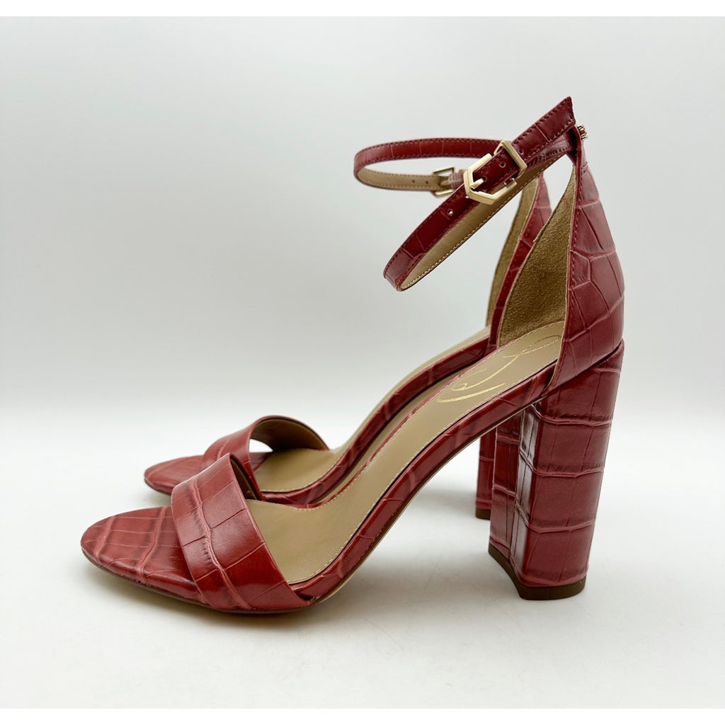 SAM EDELMAN Womens Yaro Dress Sandals Size 7M Rosed Red Faux Leather Heel NWOB