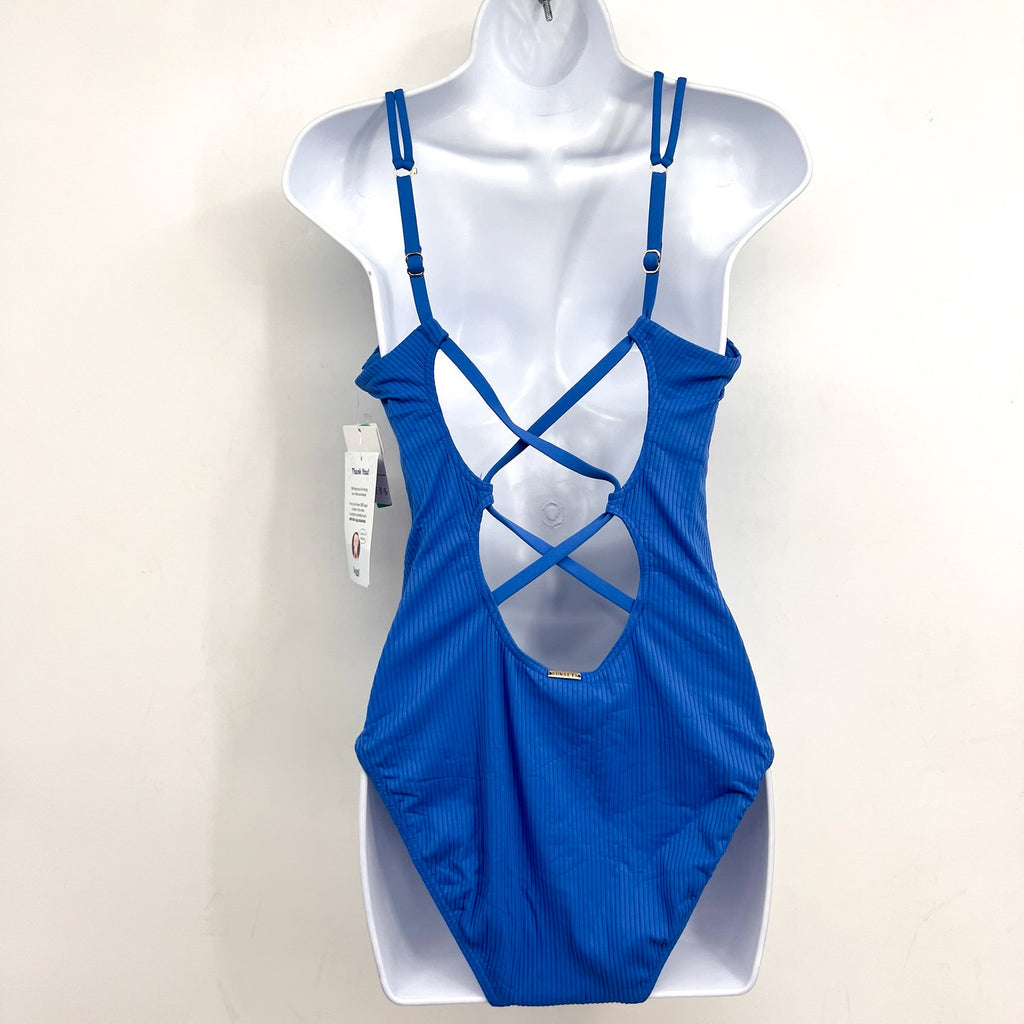 SUNSETS Women's Veronica One Piece Swimsuit Large Harbor Blue Sandbar Rib NWT