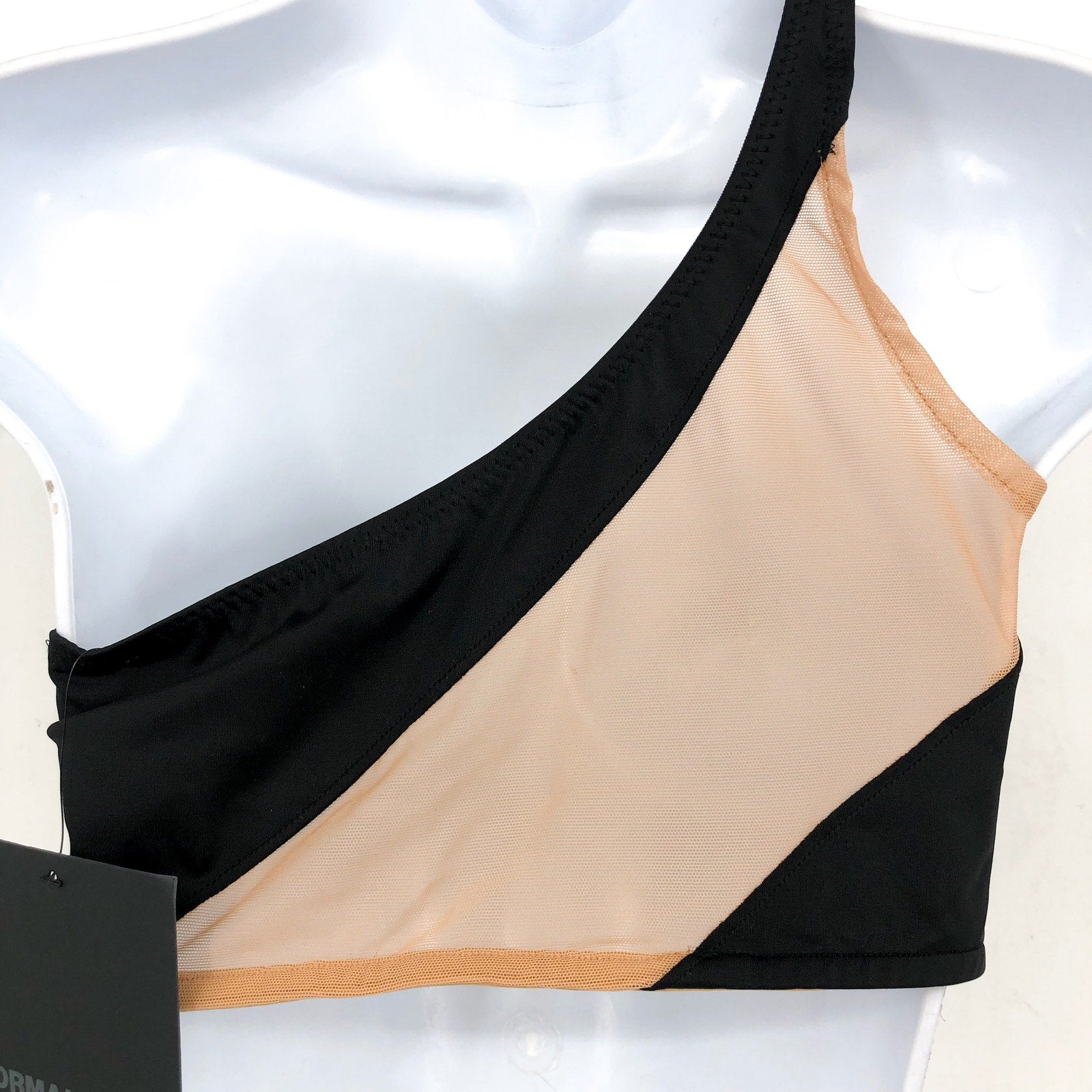 NORMA KAMALI Women's Snake Mesh Swim Bra Large Black Nude One Shoulder NWT