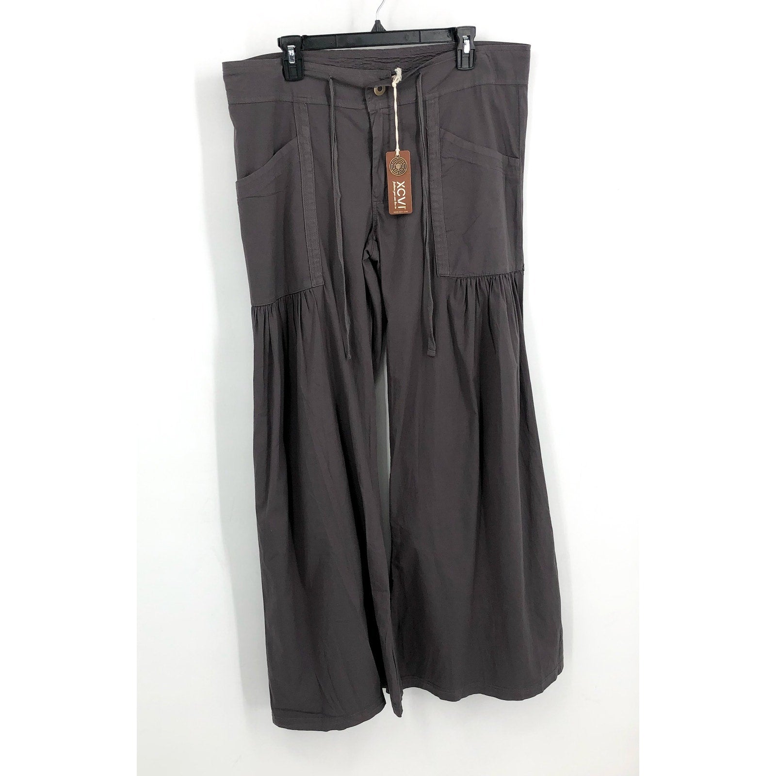 XCVI Women's Willowy Wide Leg Pants Large Charcoal Grey Stretch Poplin NWT