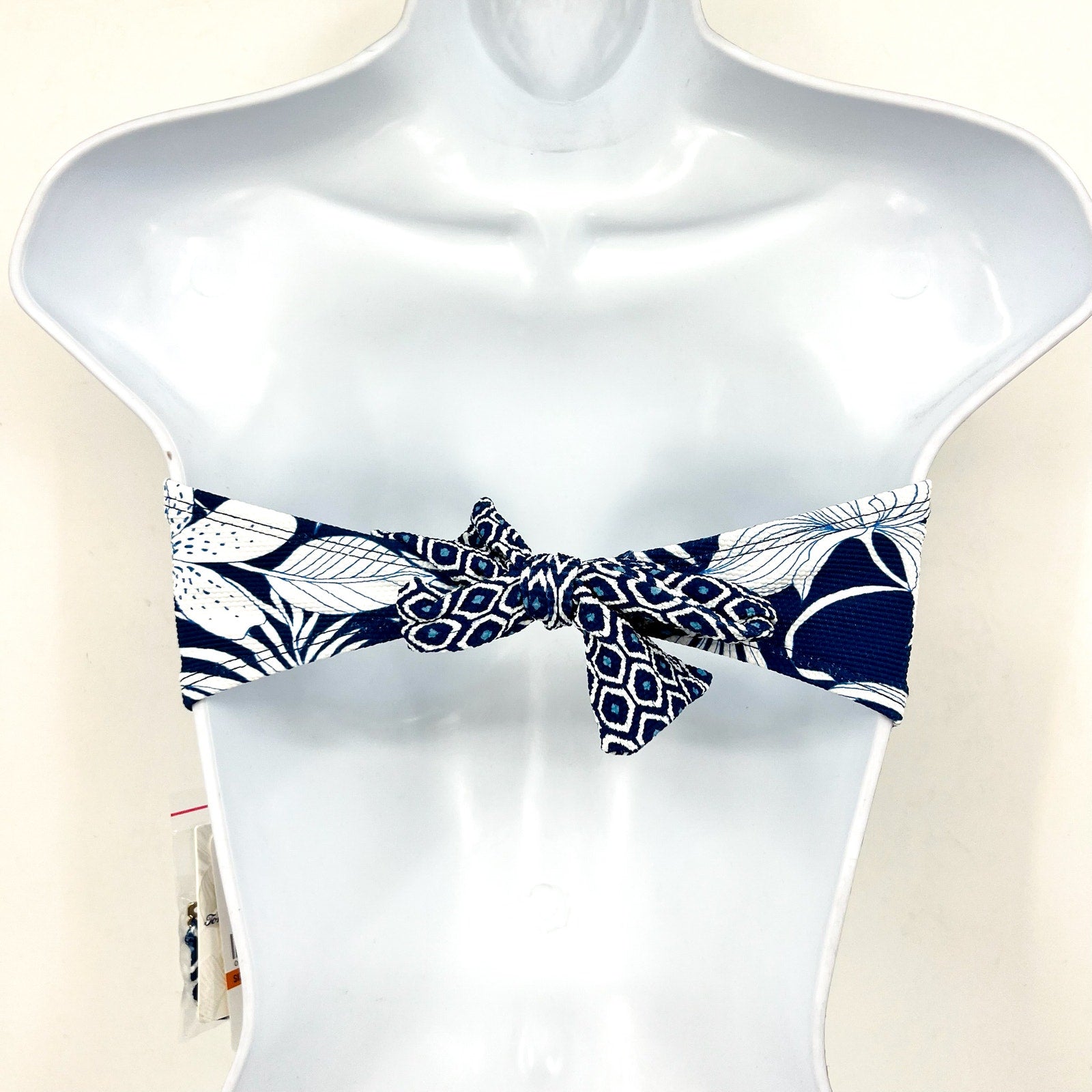 TOMMY BAHAMA Island Cays Bandeau Bikini Top Small Blue White Blooms NWT