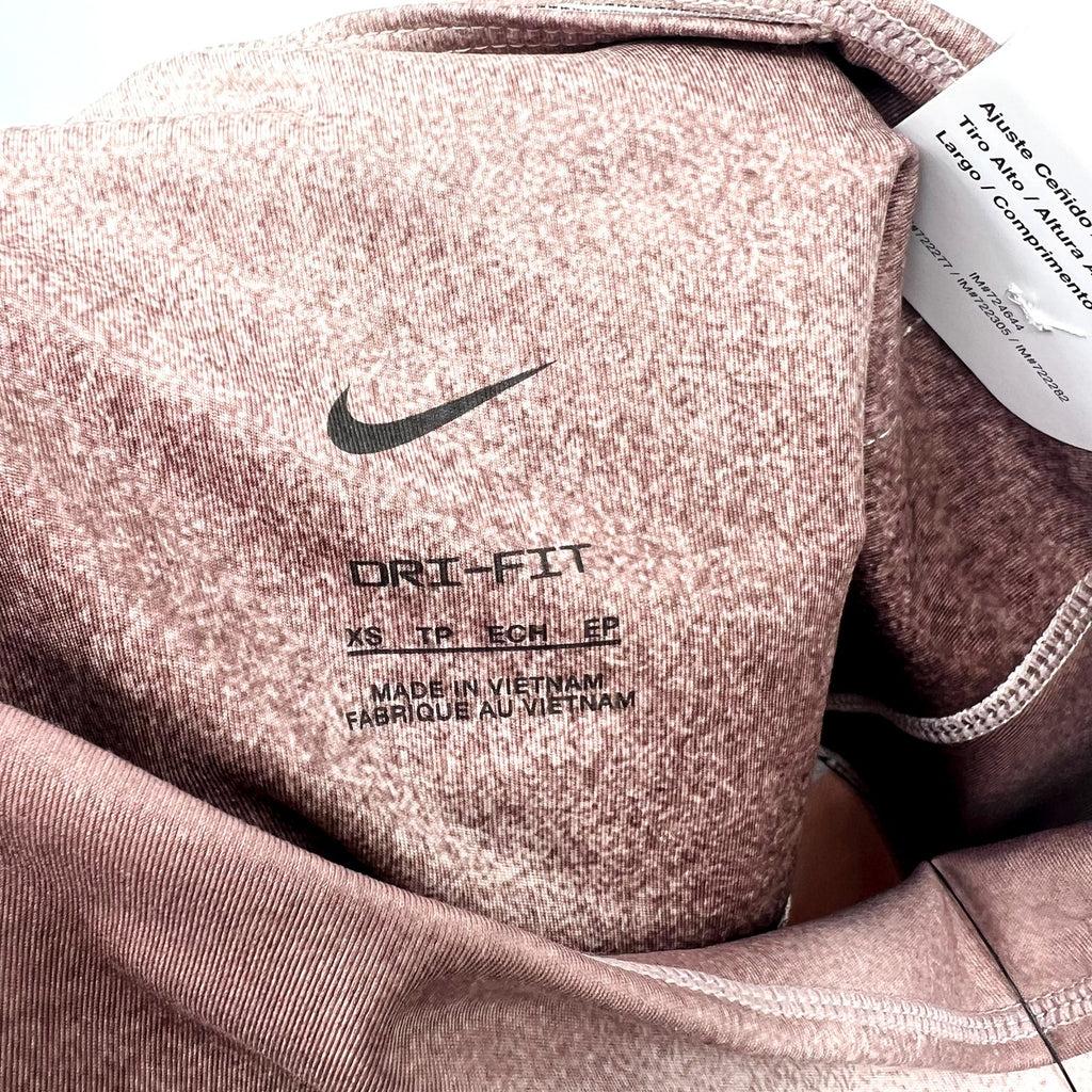 NIKE Womens One Dri Fit High Rise Leggings XS Pink Print Smokey Mauve NWT
