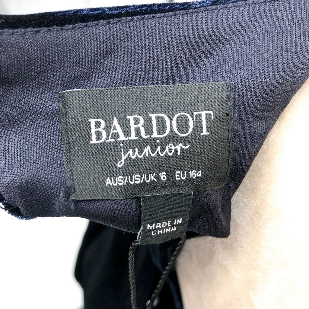 BARDOT Girl's Wynter Velour Dress Size 16 Navy Blue Short Puff Sleeve NWT