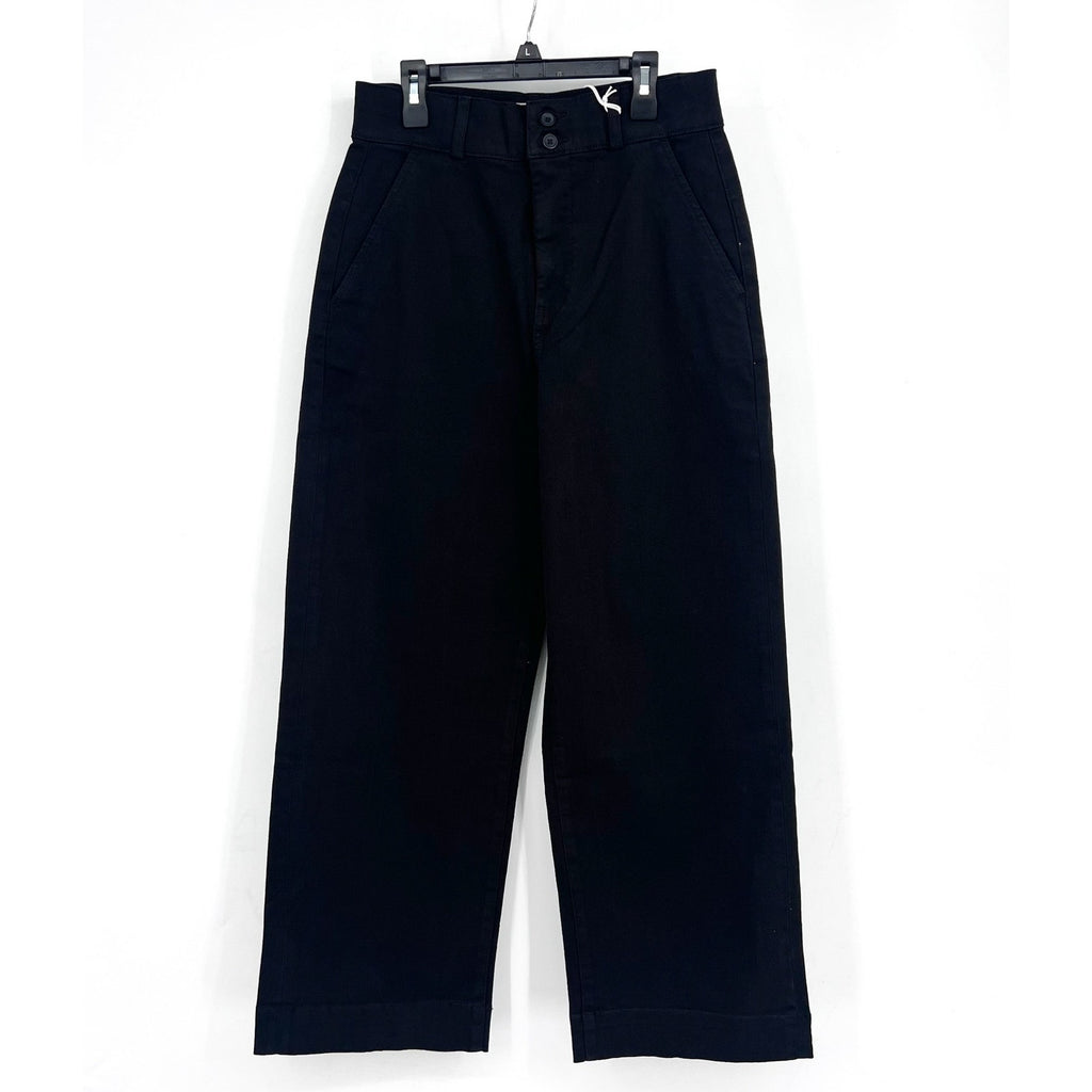 EVERLANE Womens Organic Wide-Leg Crop Pants Size 6 Black Chino Stretch Twill NWT
