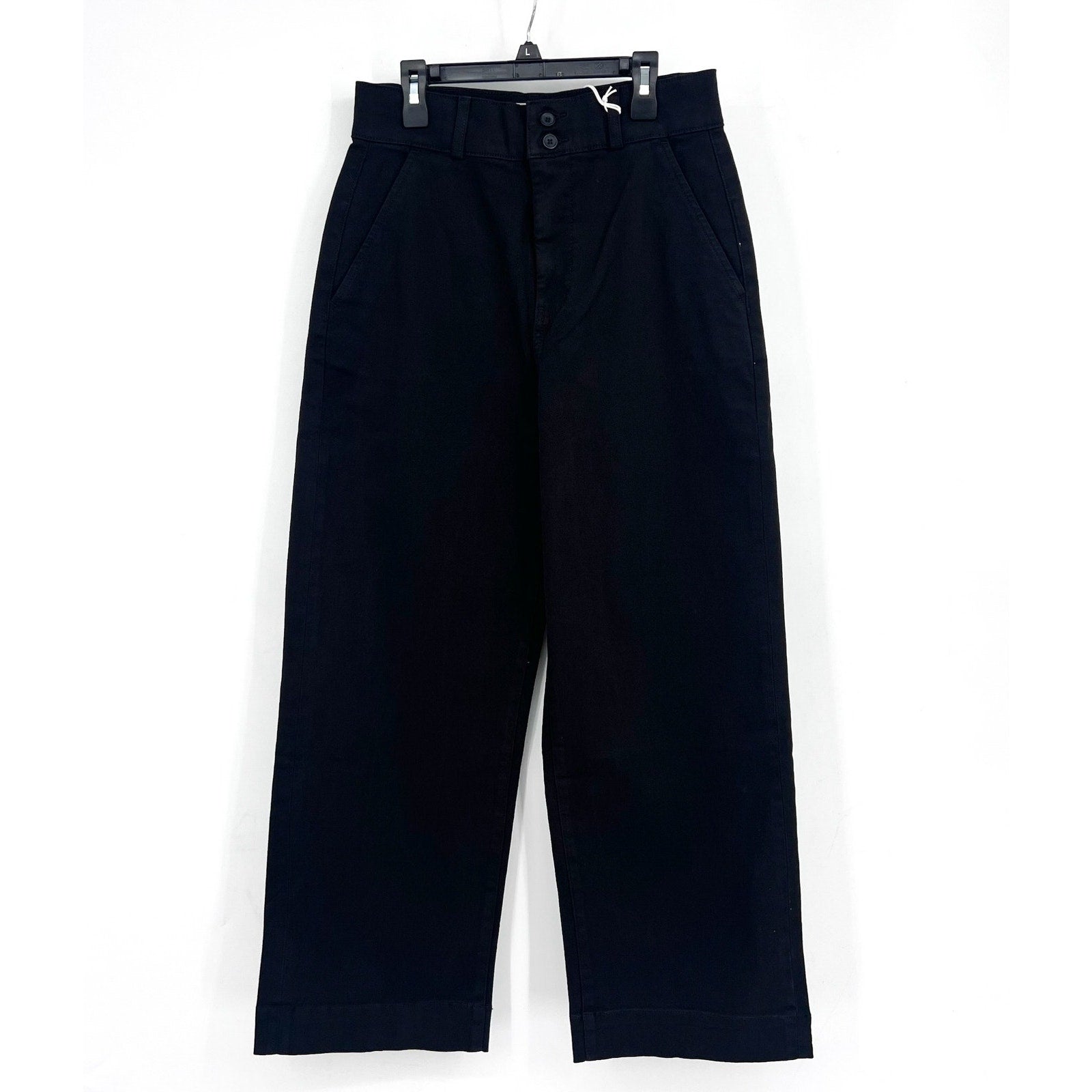 EVERLANE Womens Organic Wide-Leg Crop Pants Size 6 Black Chino Stretch Twill NWT