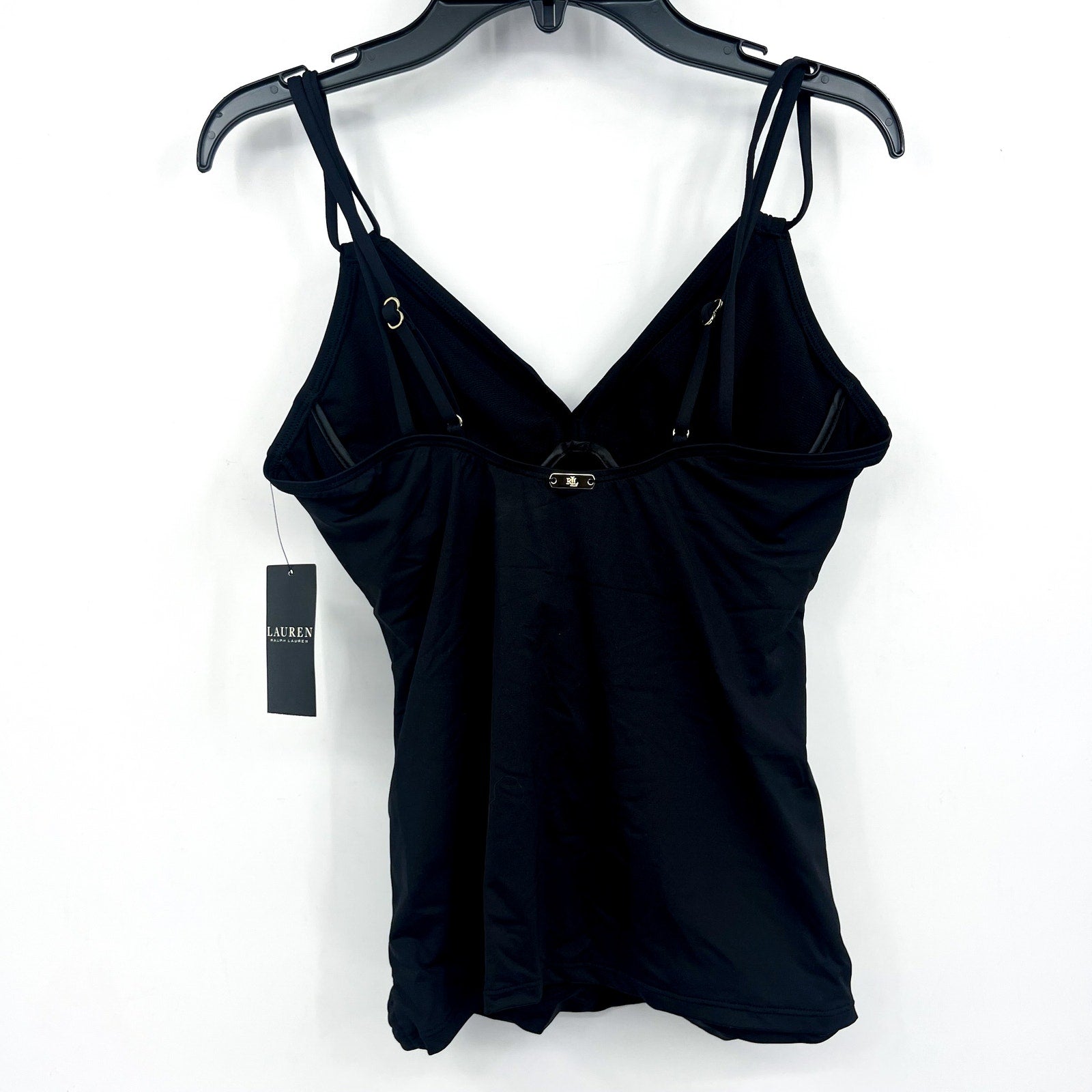 LAUREN RALPH LAUREN Double Strap Twist Tankini Top Size 4 Black Underwire NWT