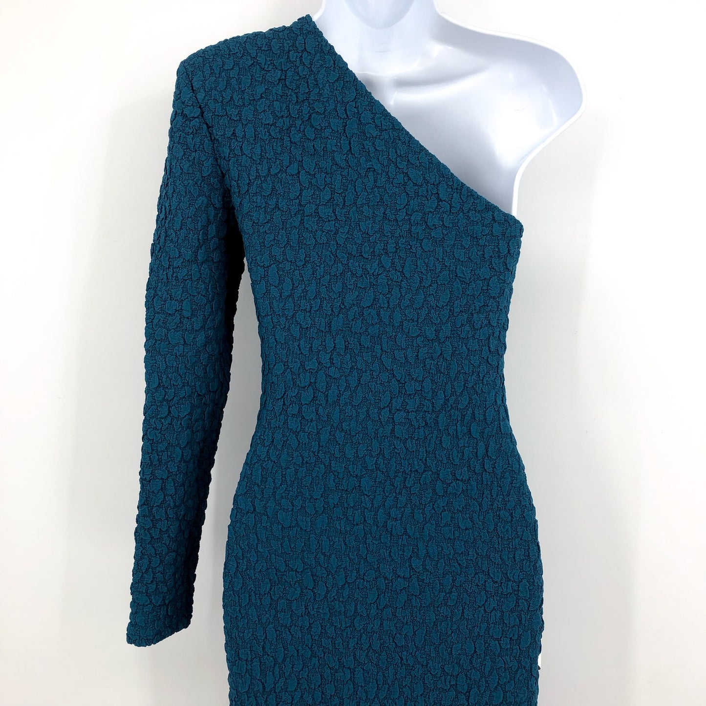 BARDOT Women's Crinkle One Shoulder Long Dress US 4 Teal Blue Long Sleeve NWT