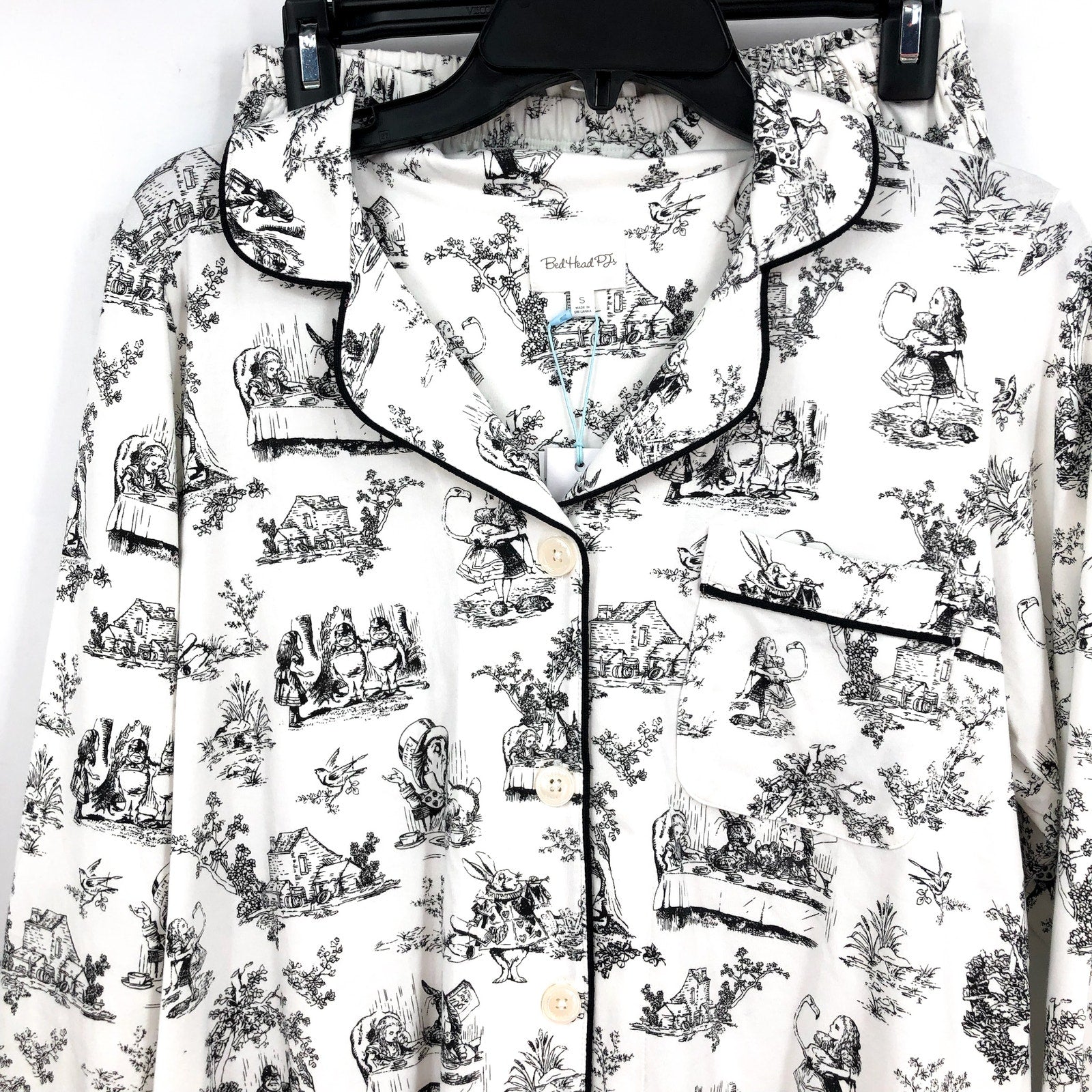 BEDHEAD PJs Womens Alice In Wonderland Pajama Set Small White Long Sleeve NWT
