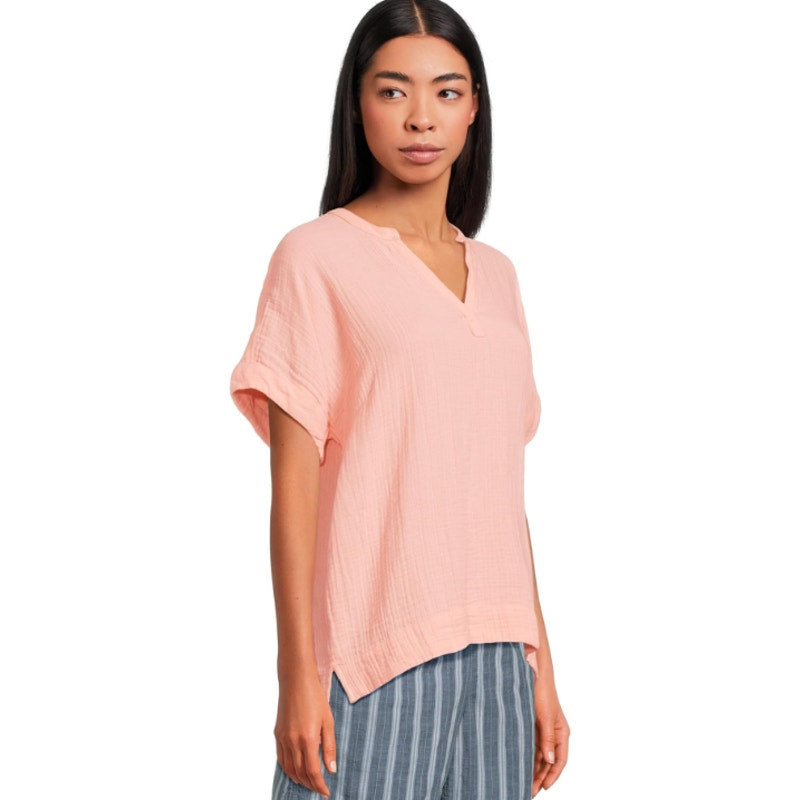 L.L. BEAN Women's Cloud Gauze Short Sleeve Shirt Medium Reg Coral Quartz NWT