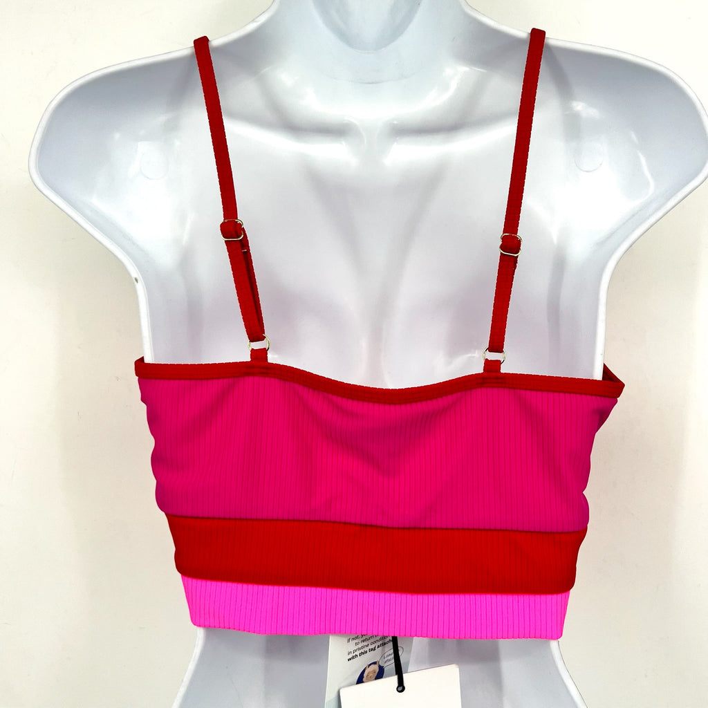 BEACH RIOT Women's Eva Colorblock Bikini Top Large Fuchsia Red Neon Pink NWT