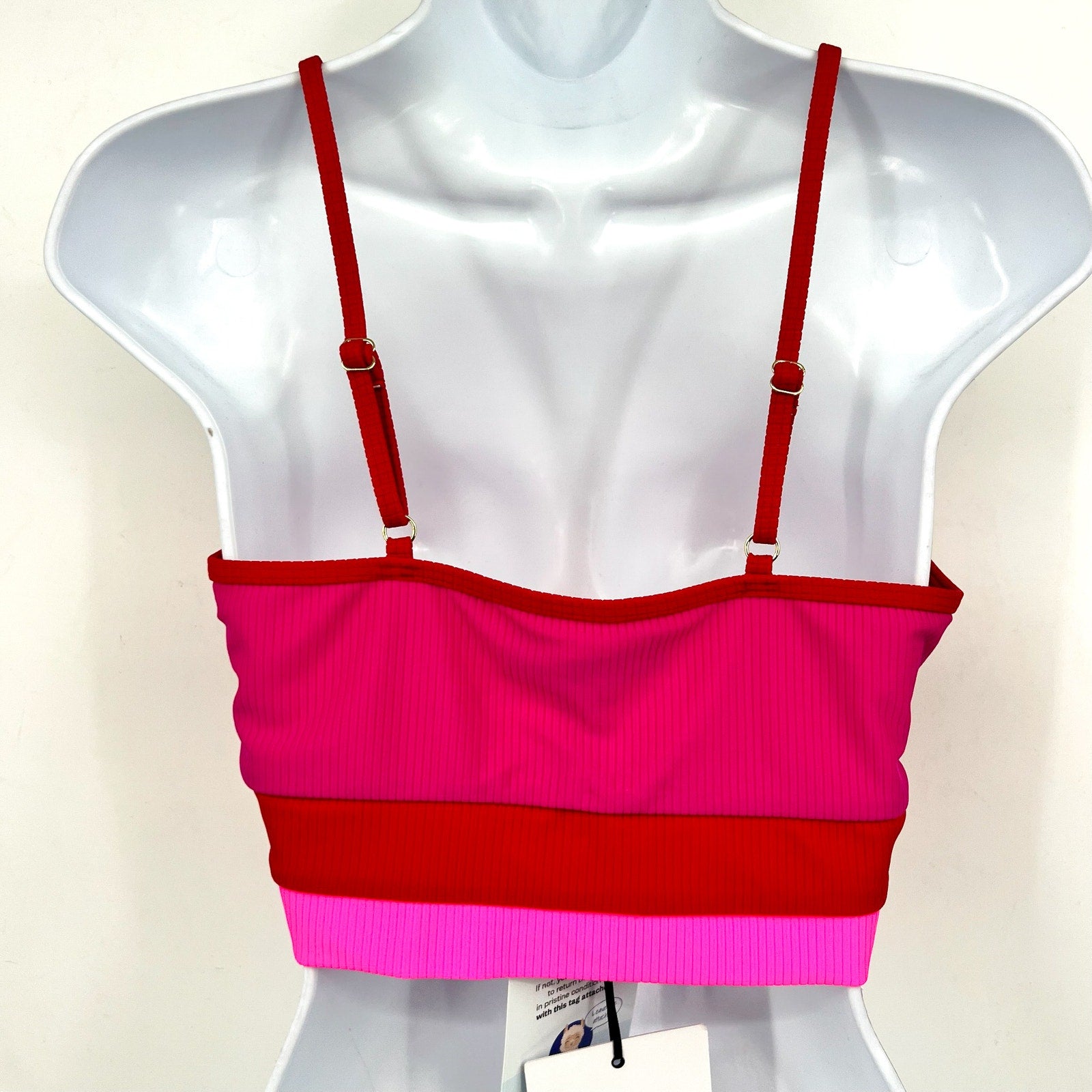 BEACH RIOT Women's Eva Colorblock Bikini Top Large Fuchsia Red Neon Pink NWT